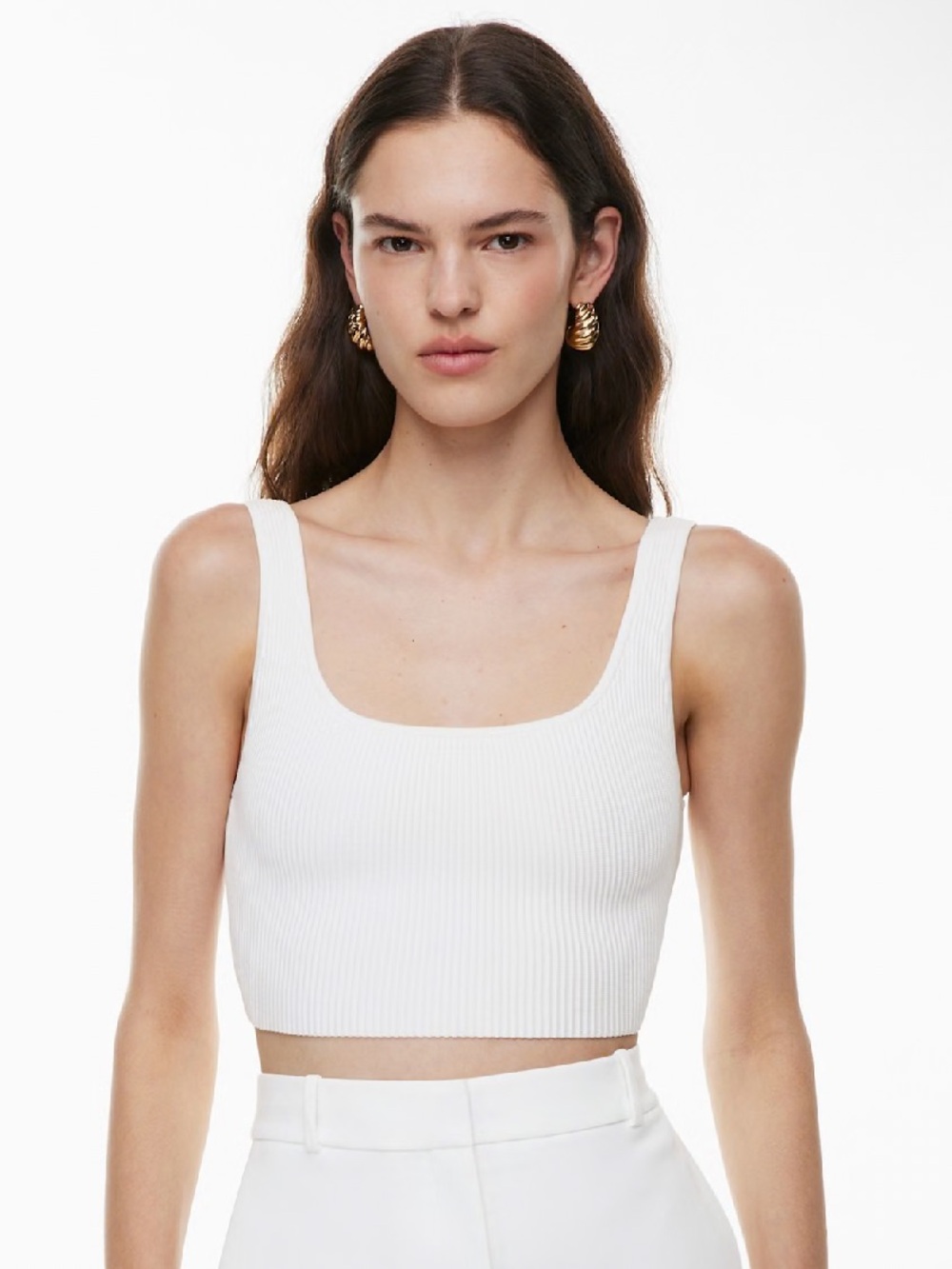 Aritzia Babaton Sculpt Knit Squareneck Cropped Tank in White